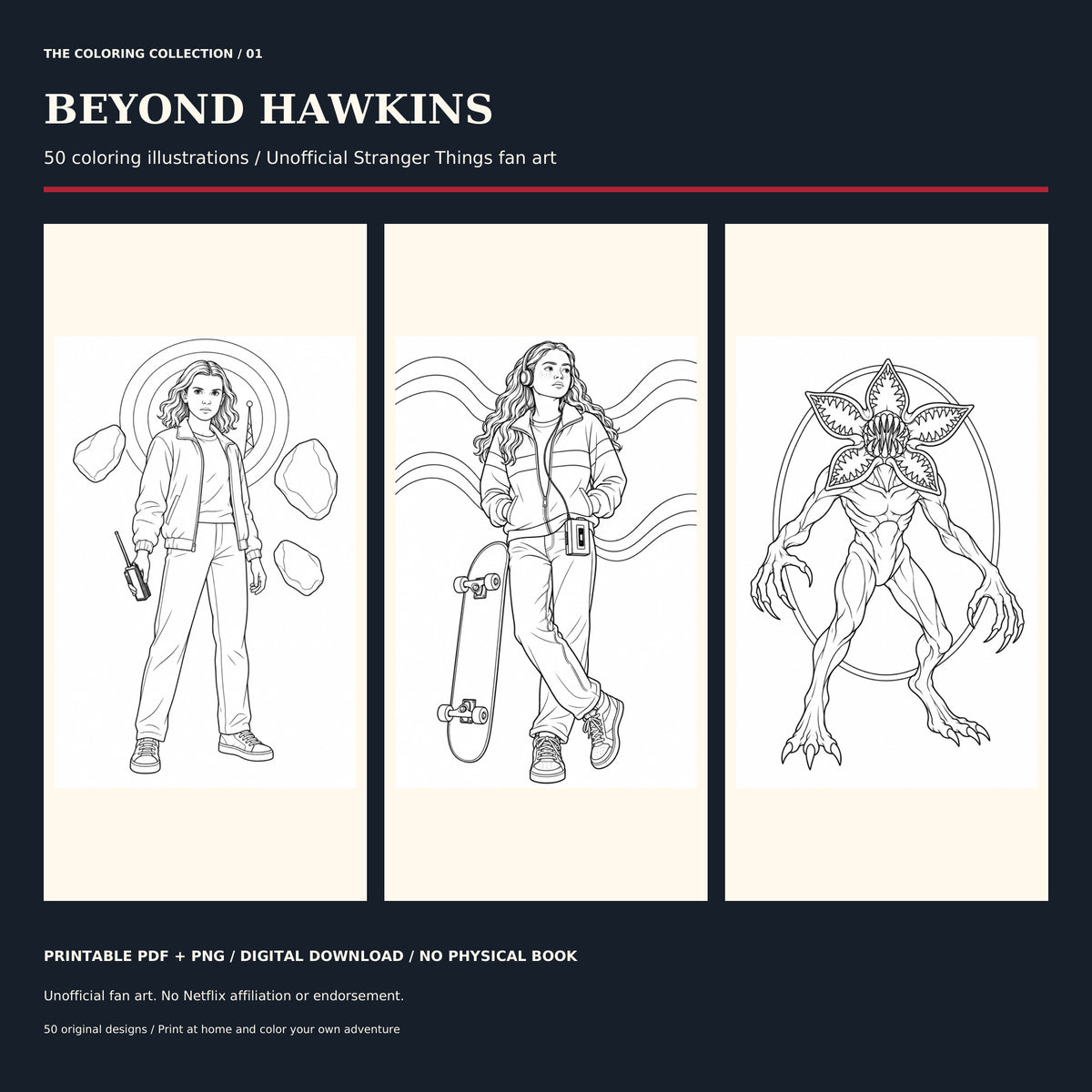 Stranger Things printable coloring book preview – 50 A4 and US Letter pages