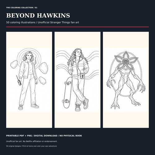 Stranger Things printable coloring book preview – 50 A4 and US Letter pages