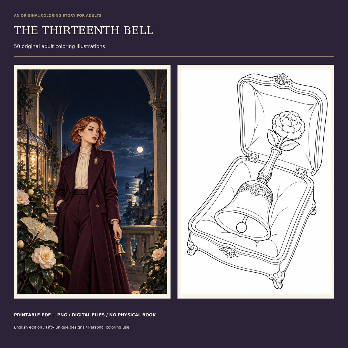 The Thirteenth Bell: A Gothic Mystery Coloring Book